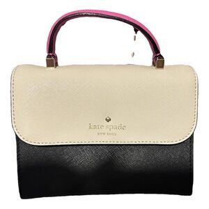 Kate Spade Cream and Black Crossbody Bag with Pink Handle